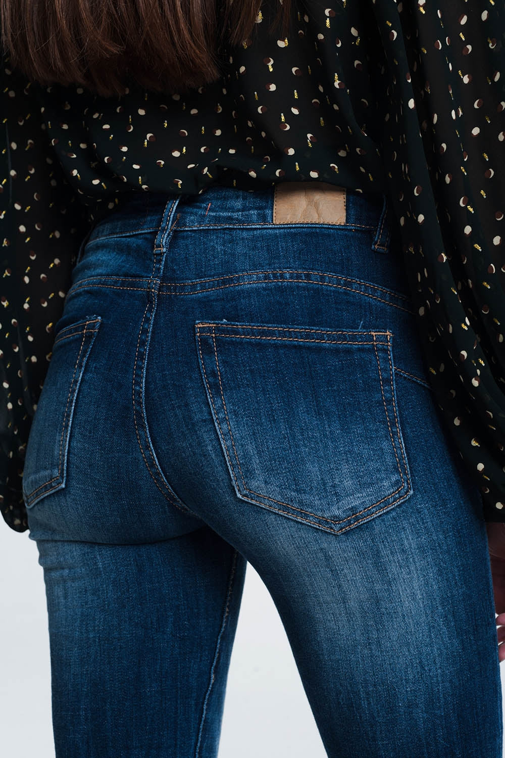 Jean skinny taille haute - Bleu foncé délavé extrême