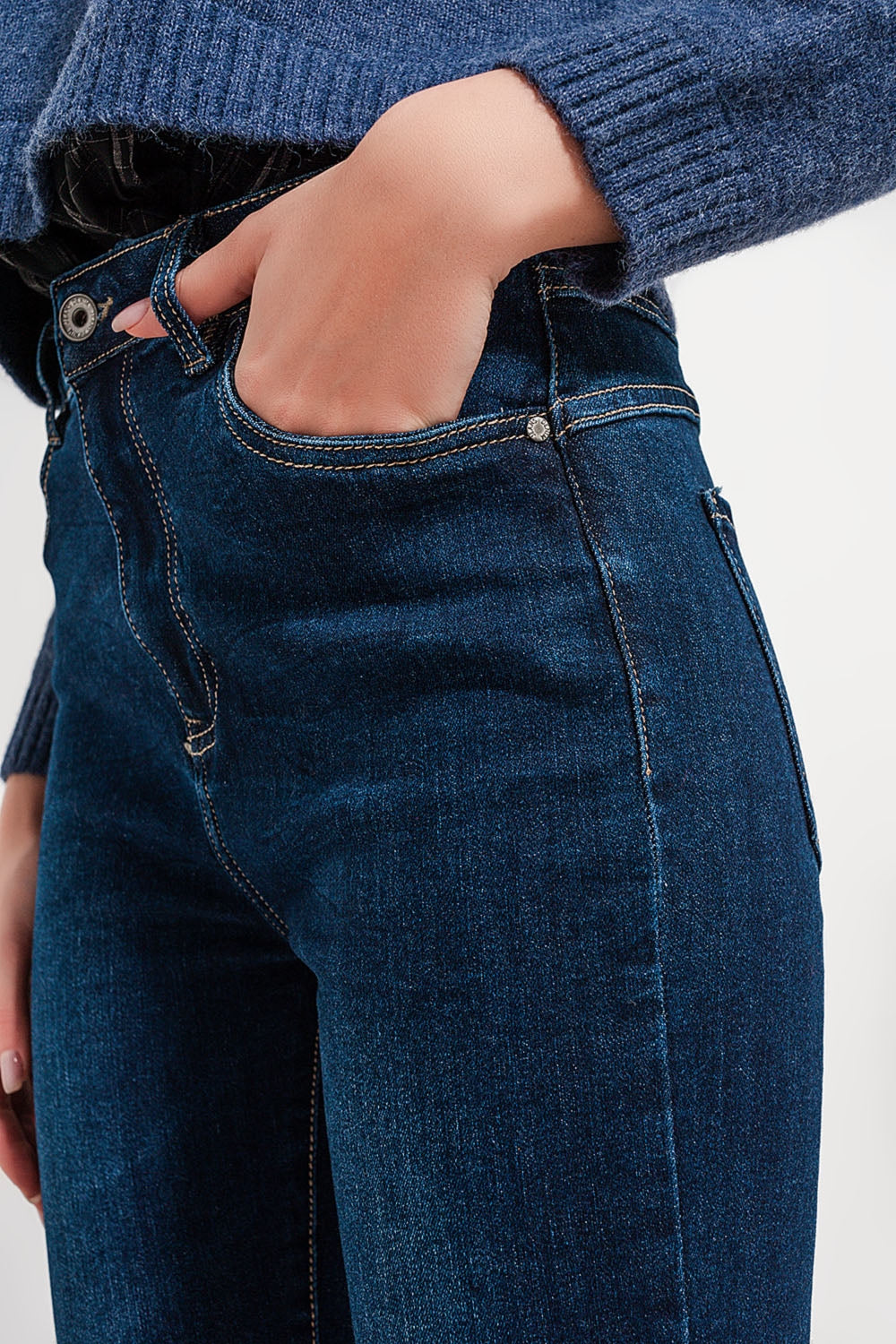 Jean skinny taille haute Bleu foncé