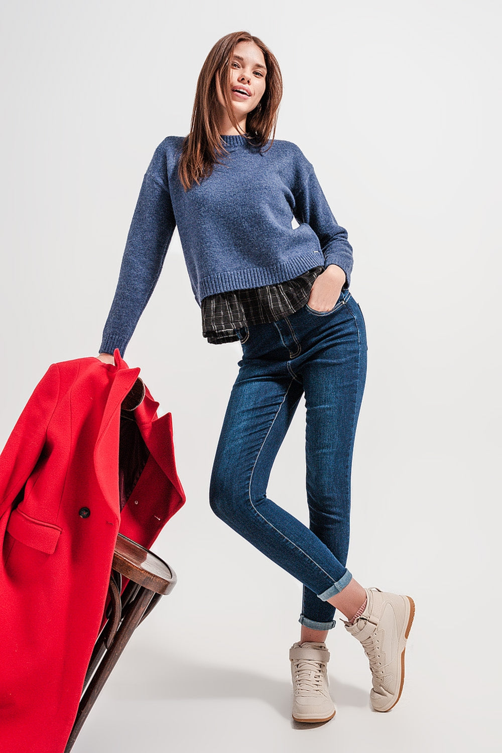 Jean skinny taille haute Bleu foncé