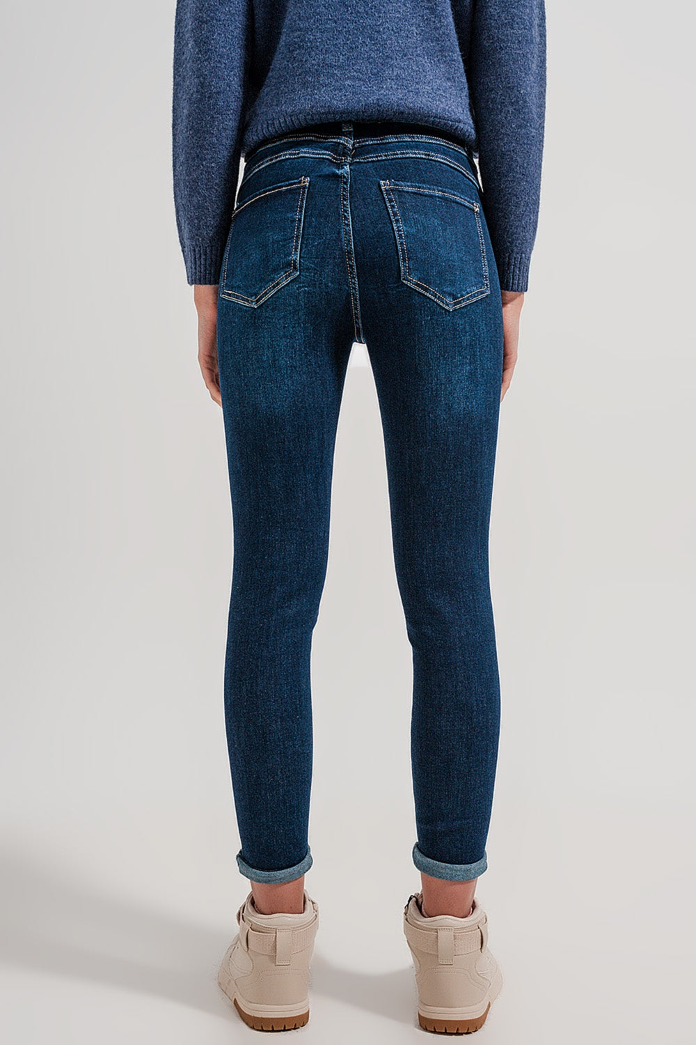 Jean skinny taille haute Bleu foncé