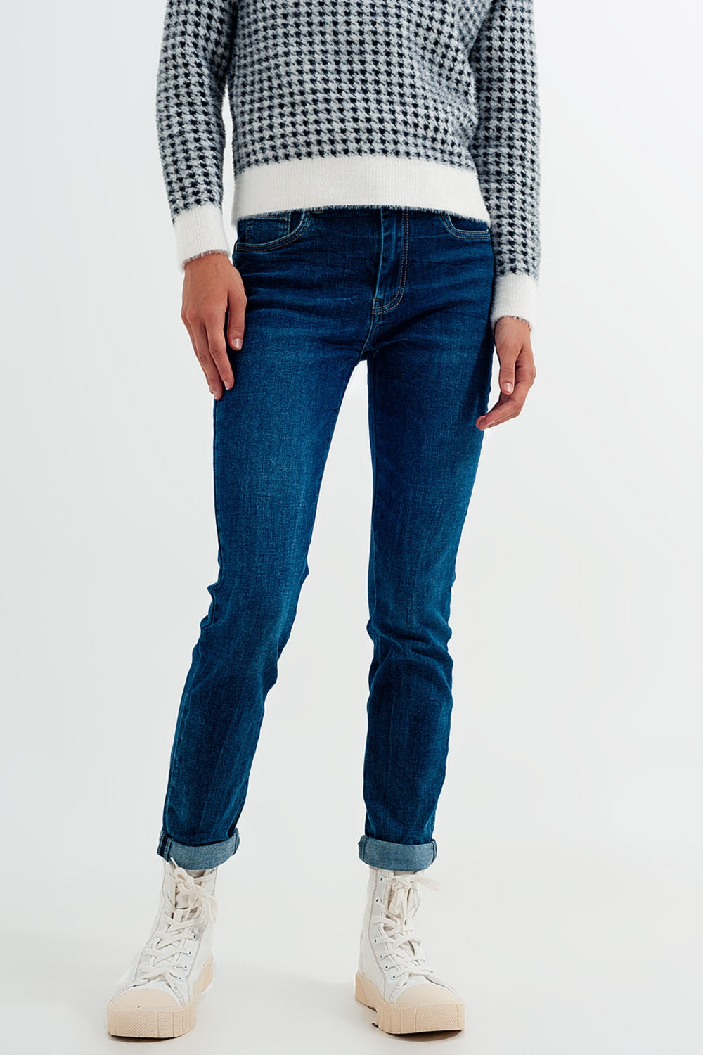 Q2 Jean skinny taille haute Délavage bleu moyen