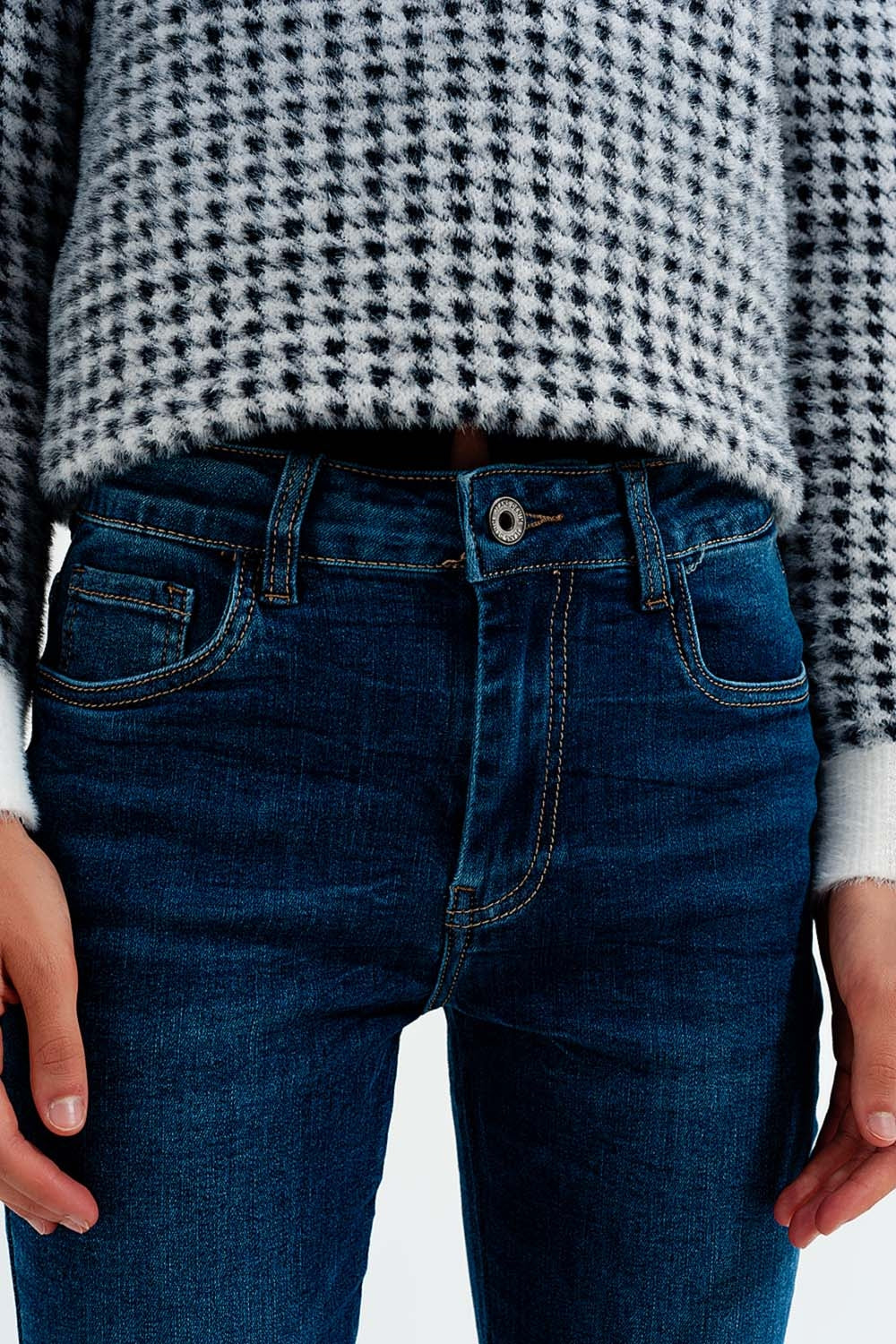 Jean skinny taille haute Délavage bleu moyen