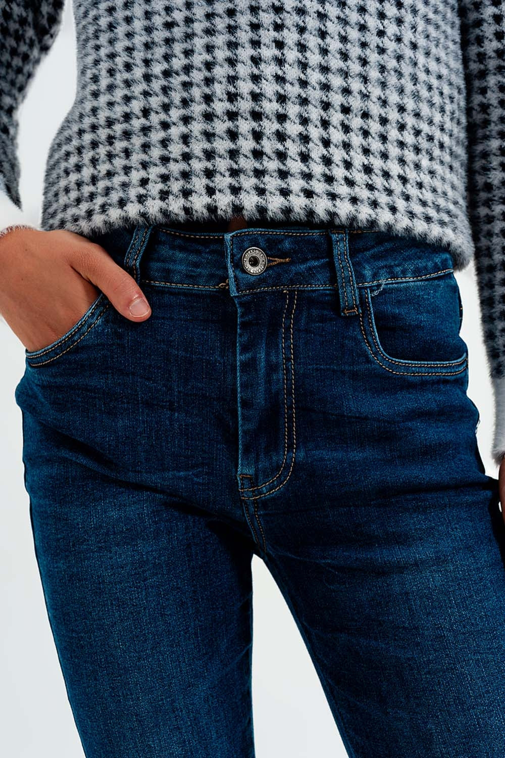 Jean skinny taille haute Délavage bleu moyen