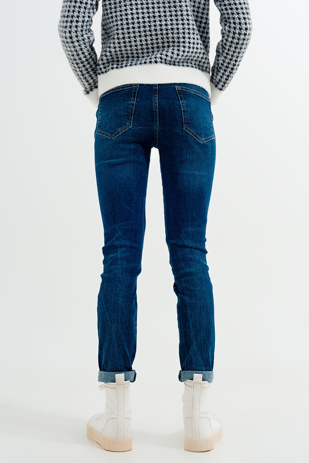 Jean skinny taille haute Délavage bleu moyen