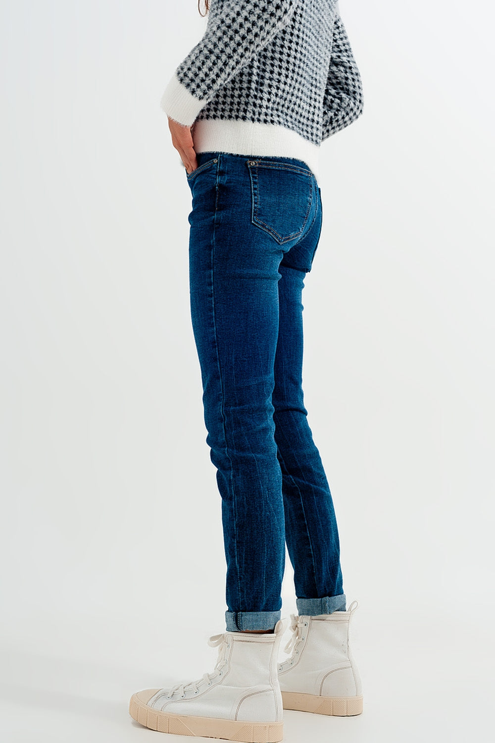 Jean skinny taille haute Délavage bleu moyen