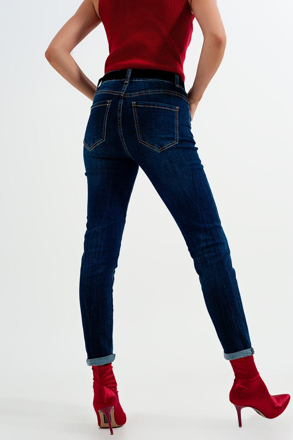 Jean skinny taille haute Délavage bleu