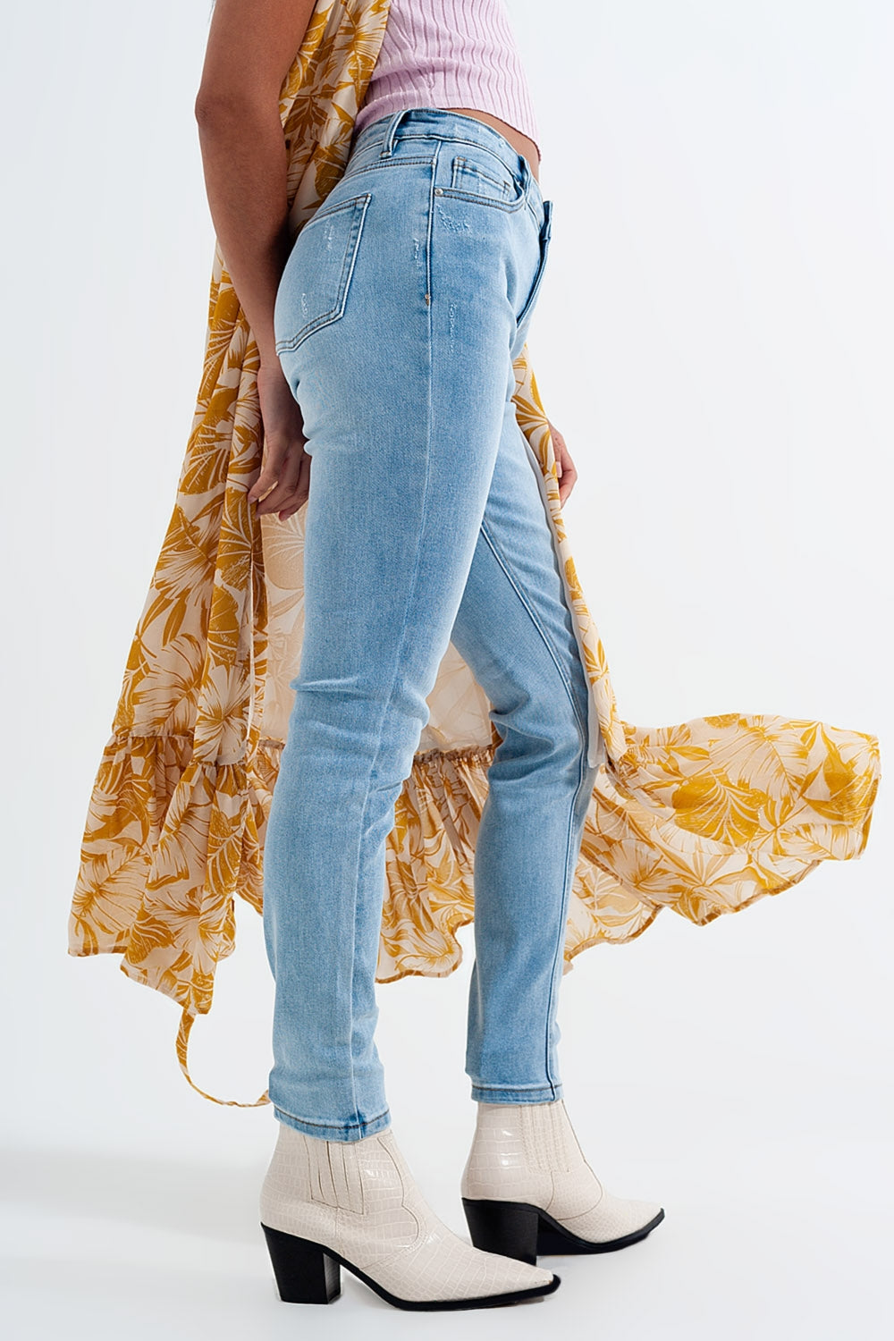Jean skinny taille haute effet vintage Délavage clair