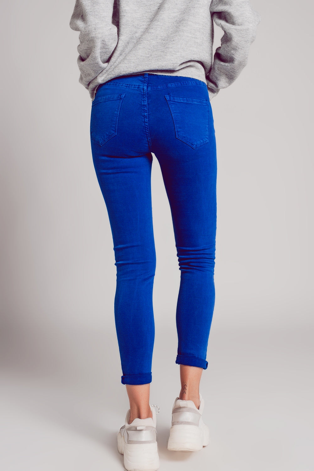 Jean skinny taille haute en bleu électrique