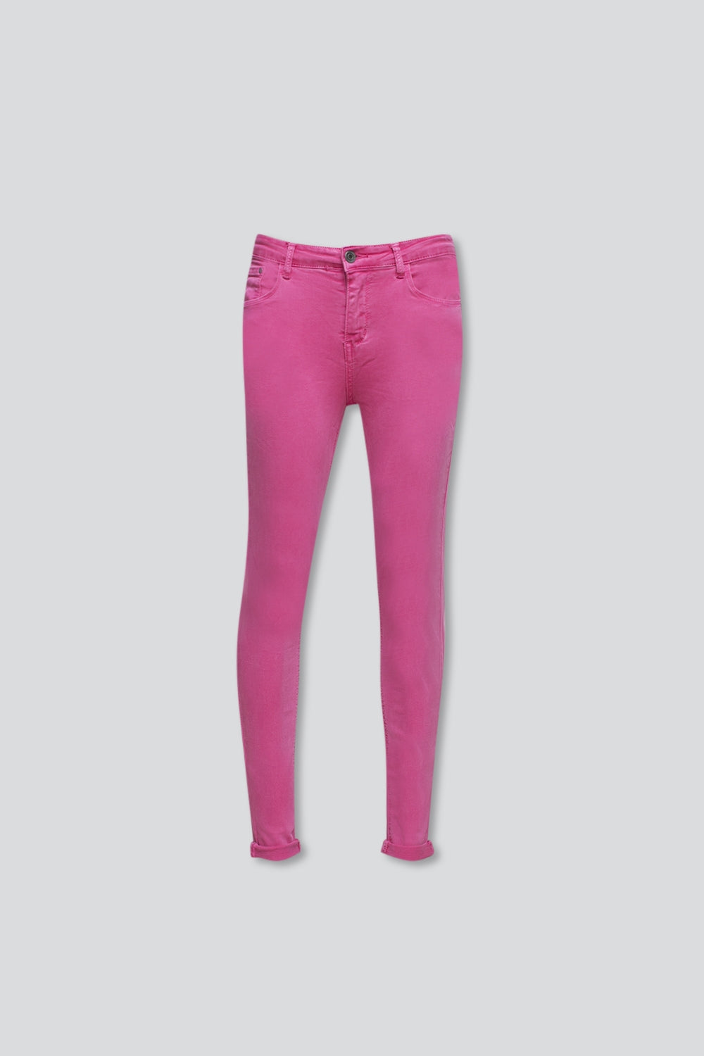 Jean skinny taille haute en fuchsia