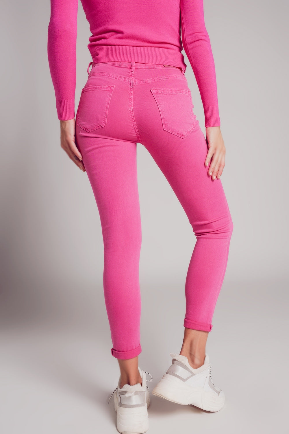 Jean skinny taille haute en fuchsia