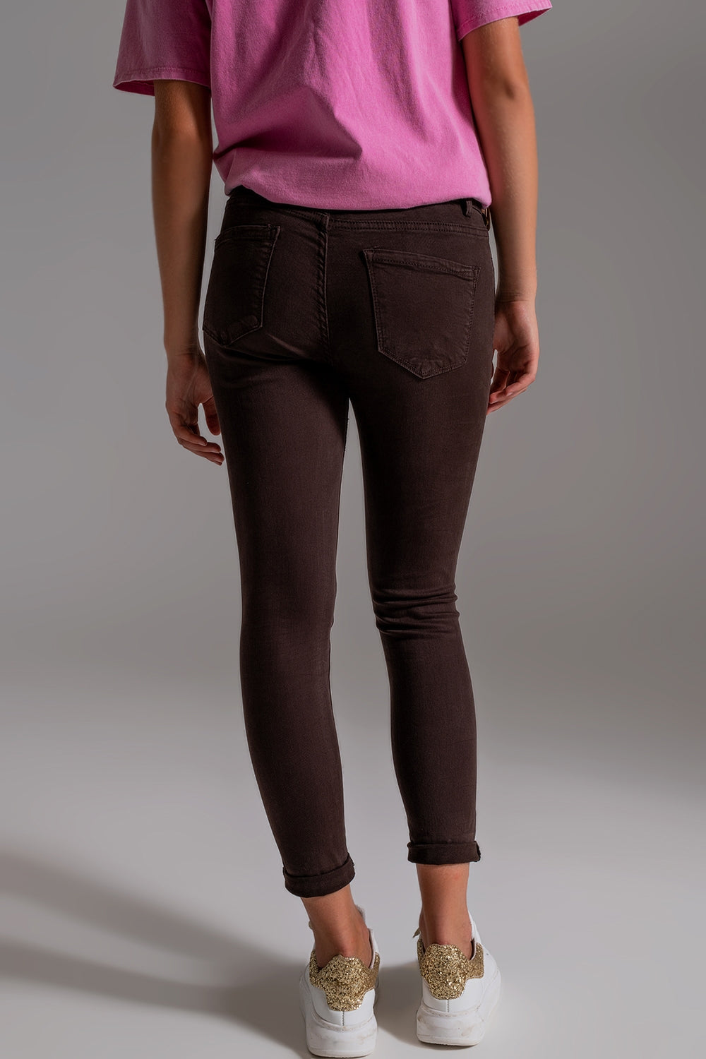 Jean skinny taille haute en marron