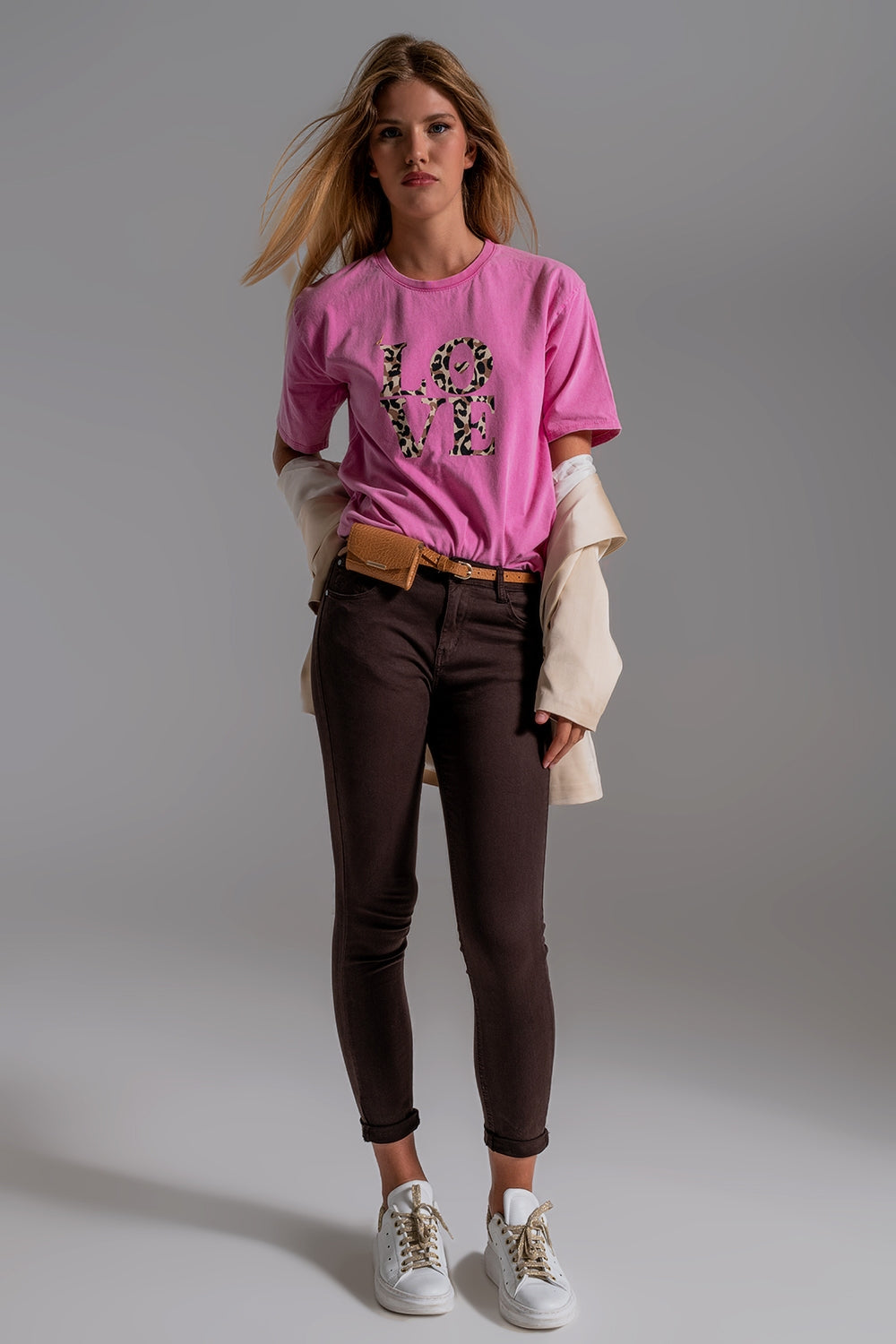 Jean skinny taille haute en marron