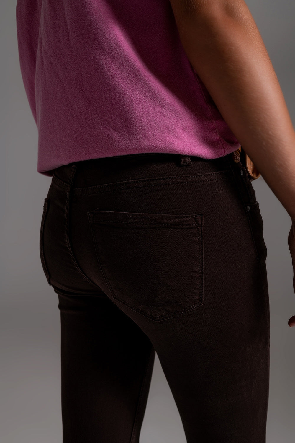 Jean skinny taille haute en marron
