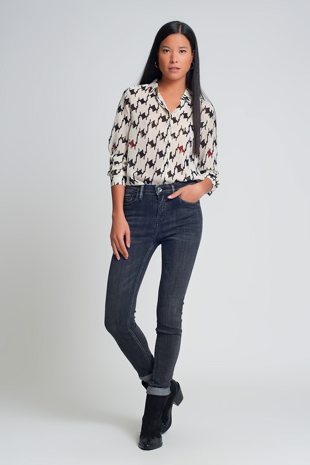 Jean skinny taille haute en Noir délavé