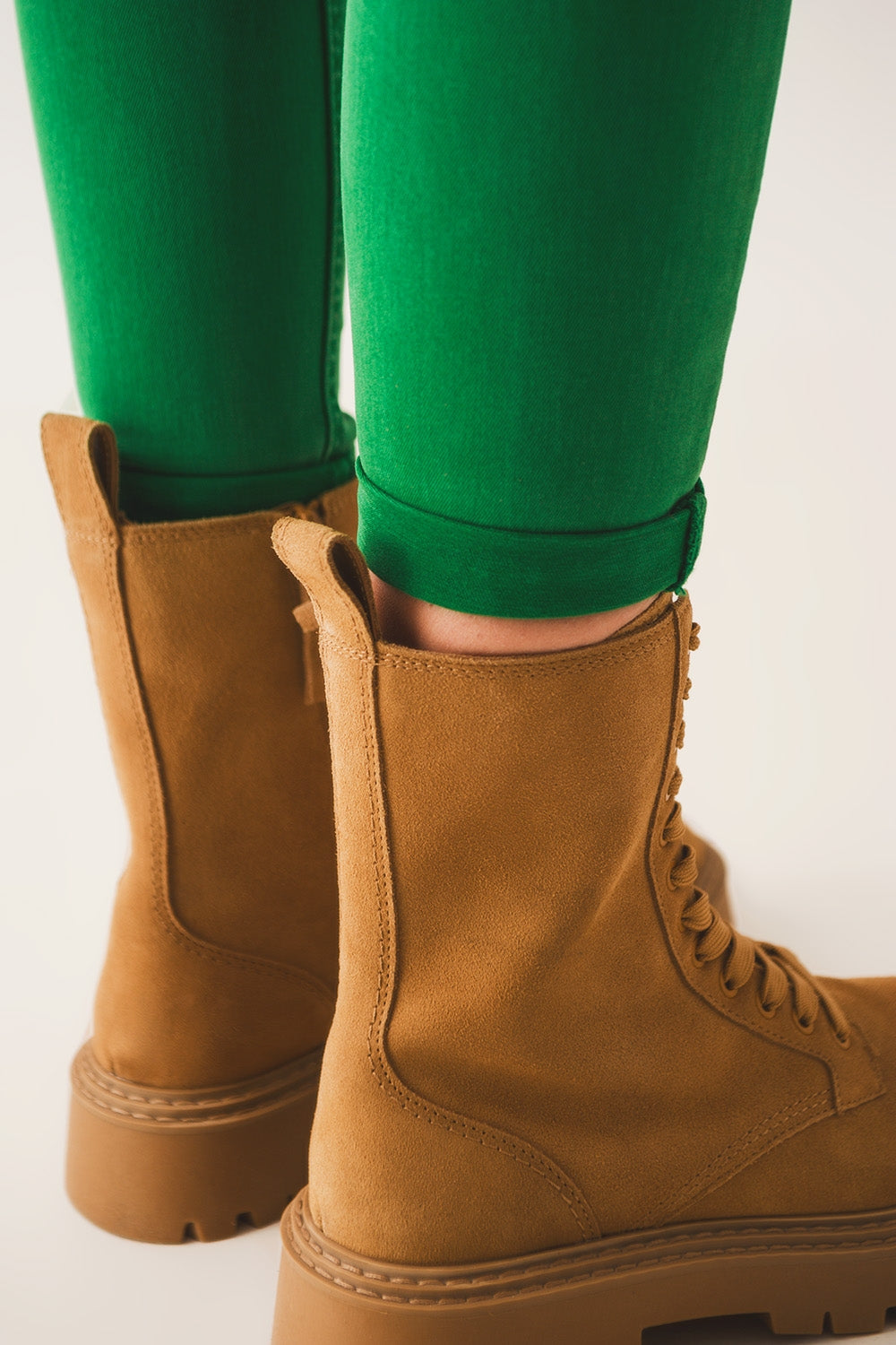 Jean skinny taille haute en vert