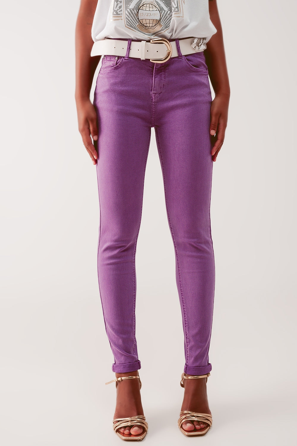 Jean skinny taille haute en violet