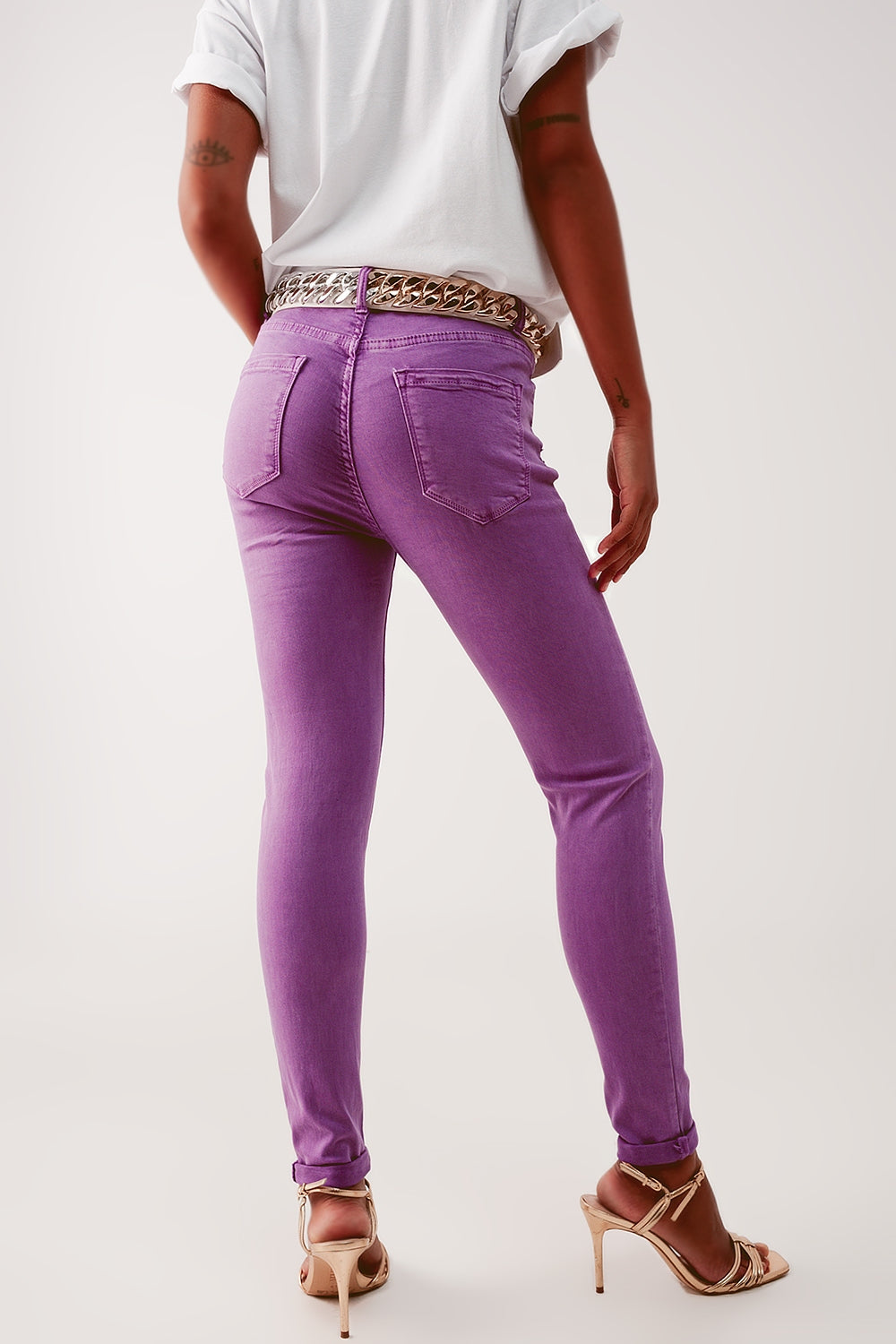 Jean skinny taille haute en violet