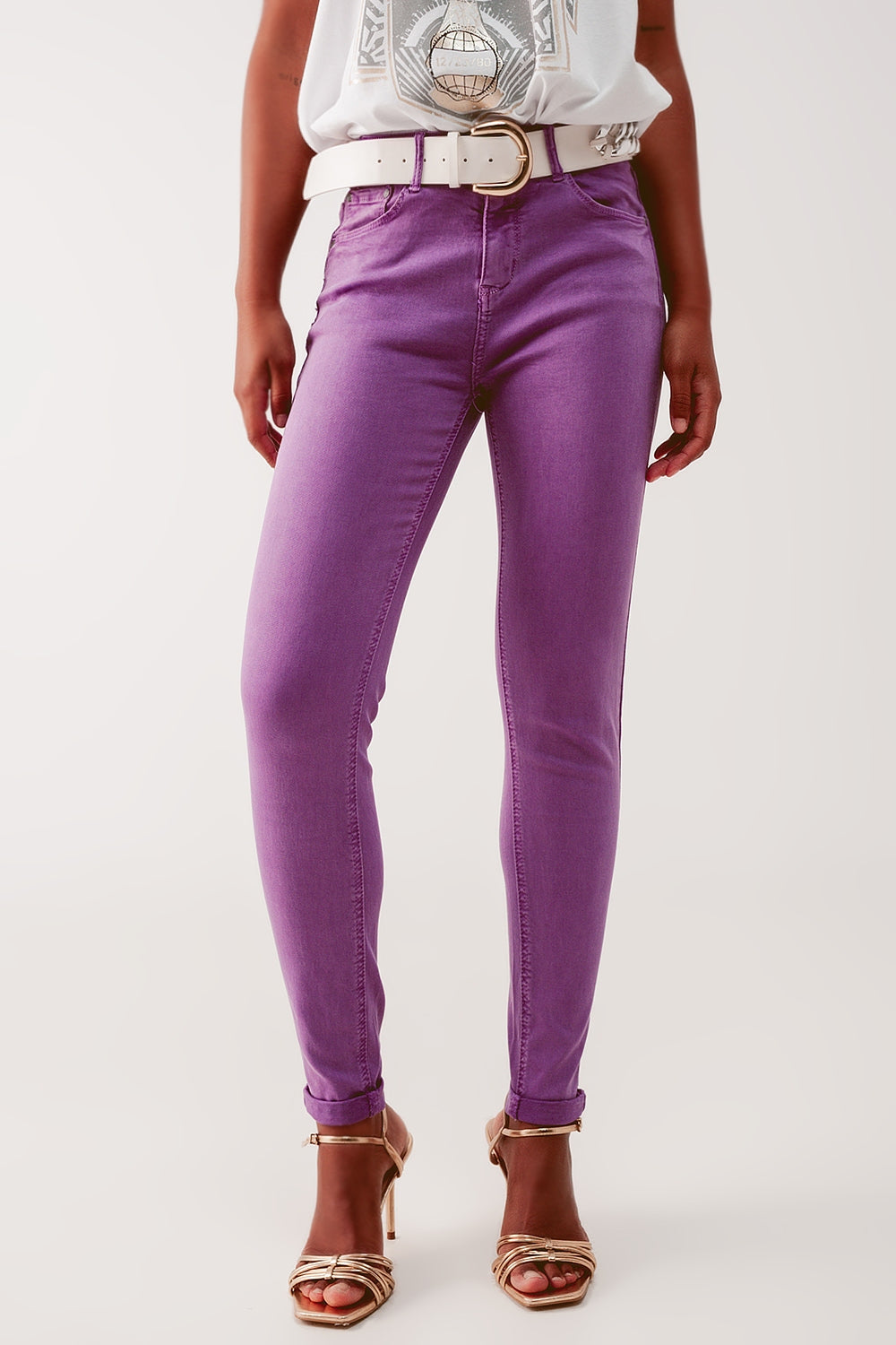Jean skinny taille haute en violet