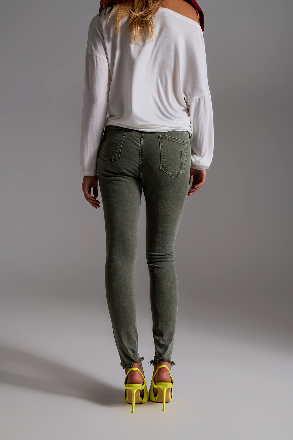 Jean skinny taille haute kaki