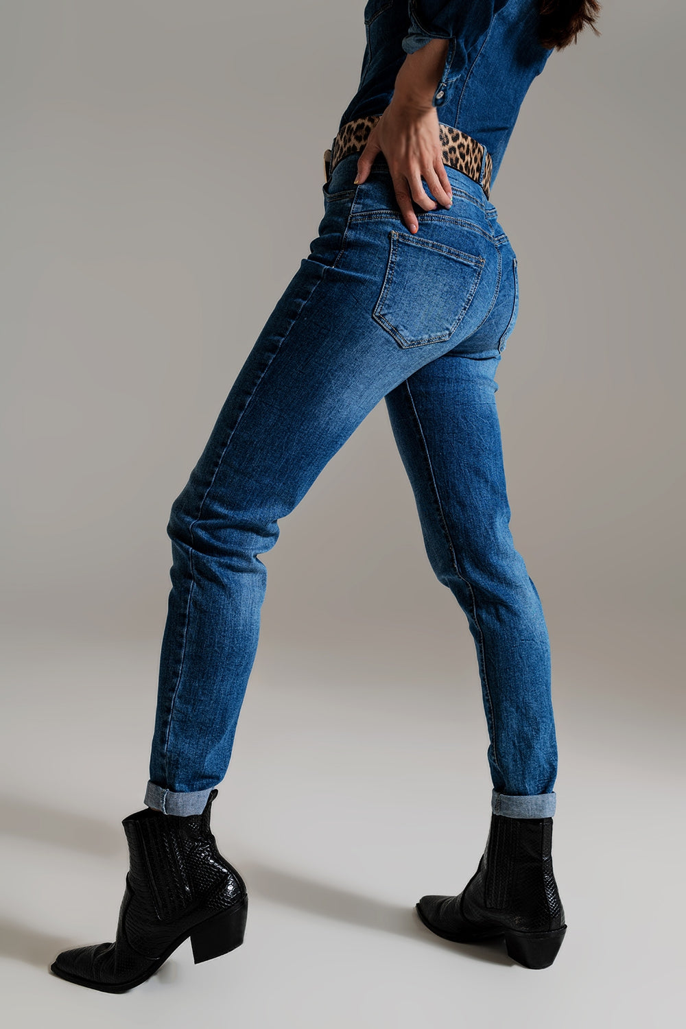 Jean skinny taille haute mi-délavage