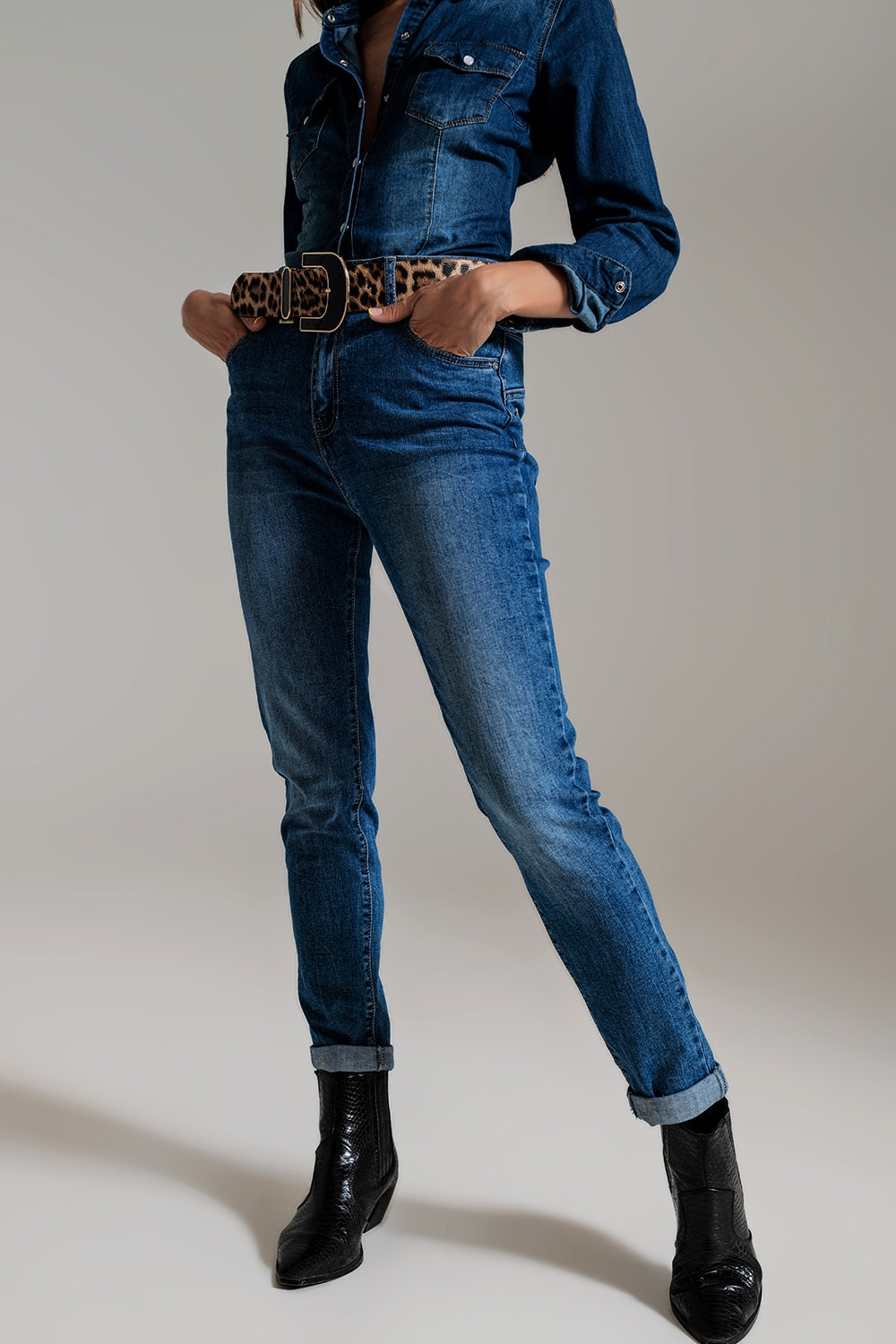 Jean skinny taille haute mi-délavage