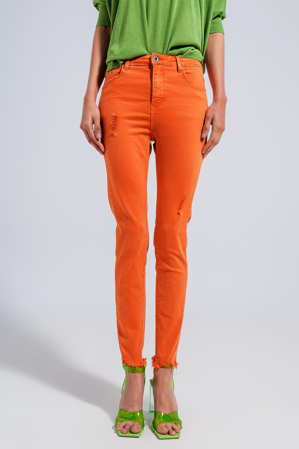 Jean skinny taille haute orange