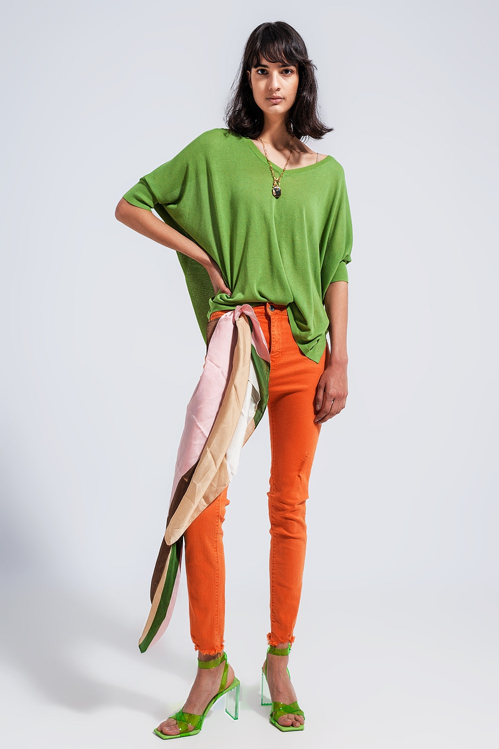 Jean skinny taille haute orange