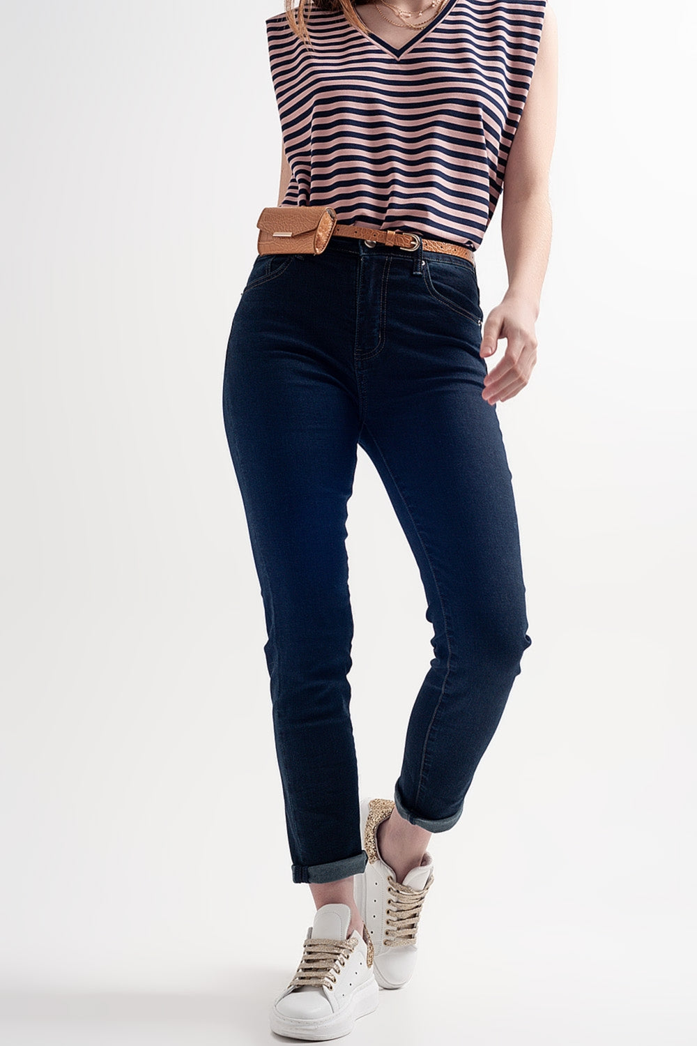 Q2 Jean skinny taille haute premium Bleu foncé