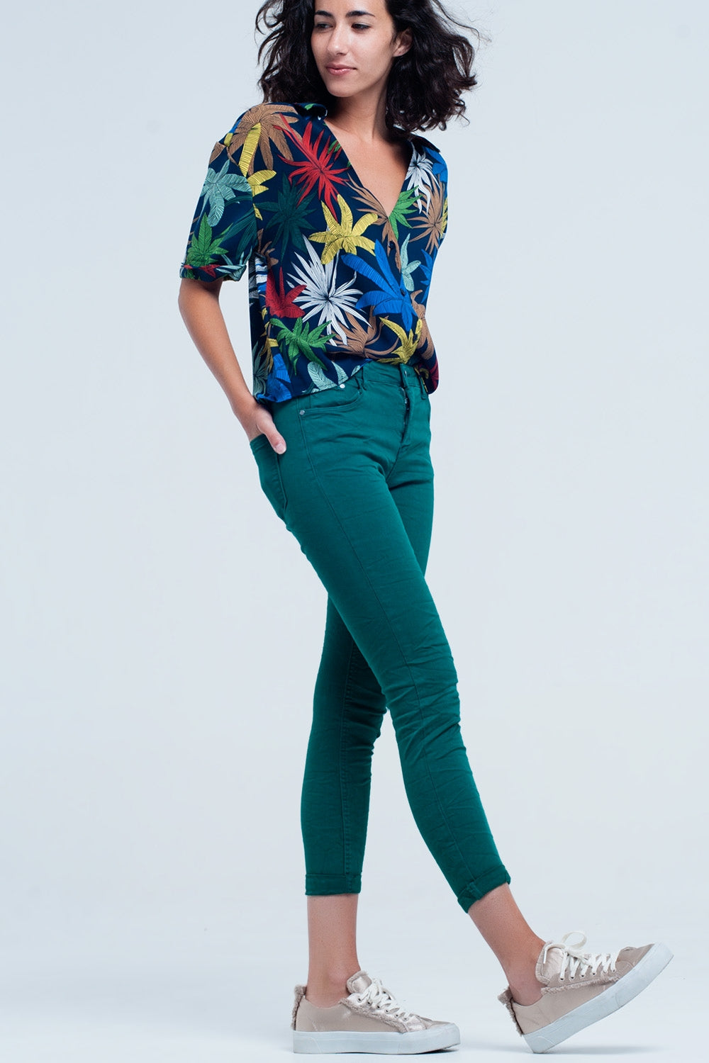 Jean skinny vert élastique