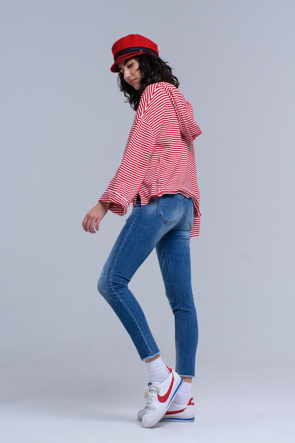 Jean skinny vieilli avec franges