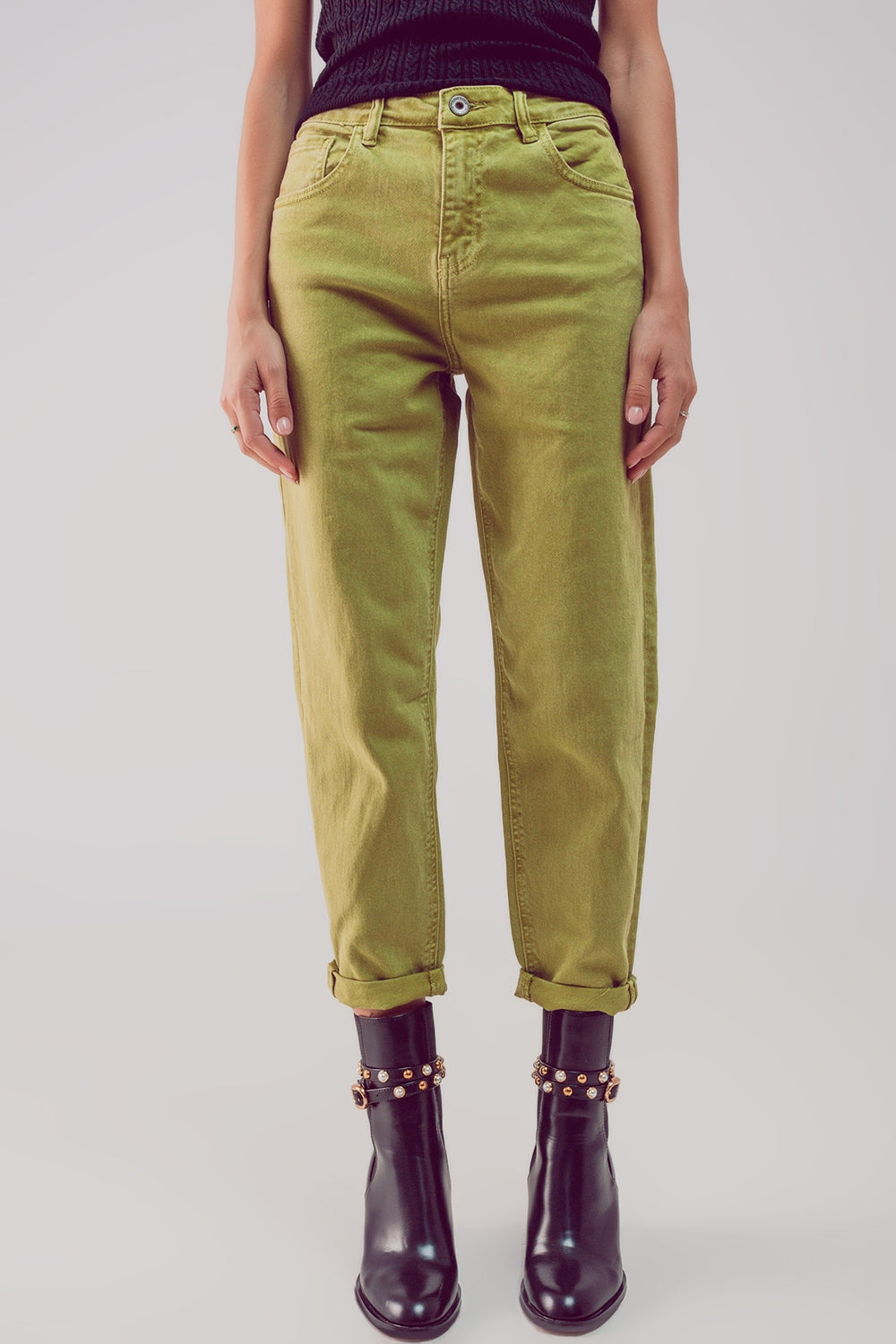 Q2 Jean slouchy à taille mi haute en coton Vert fluo