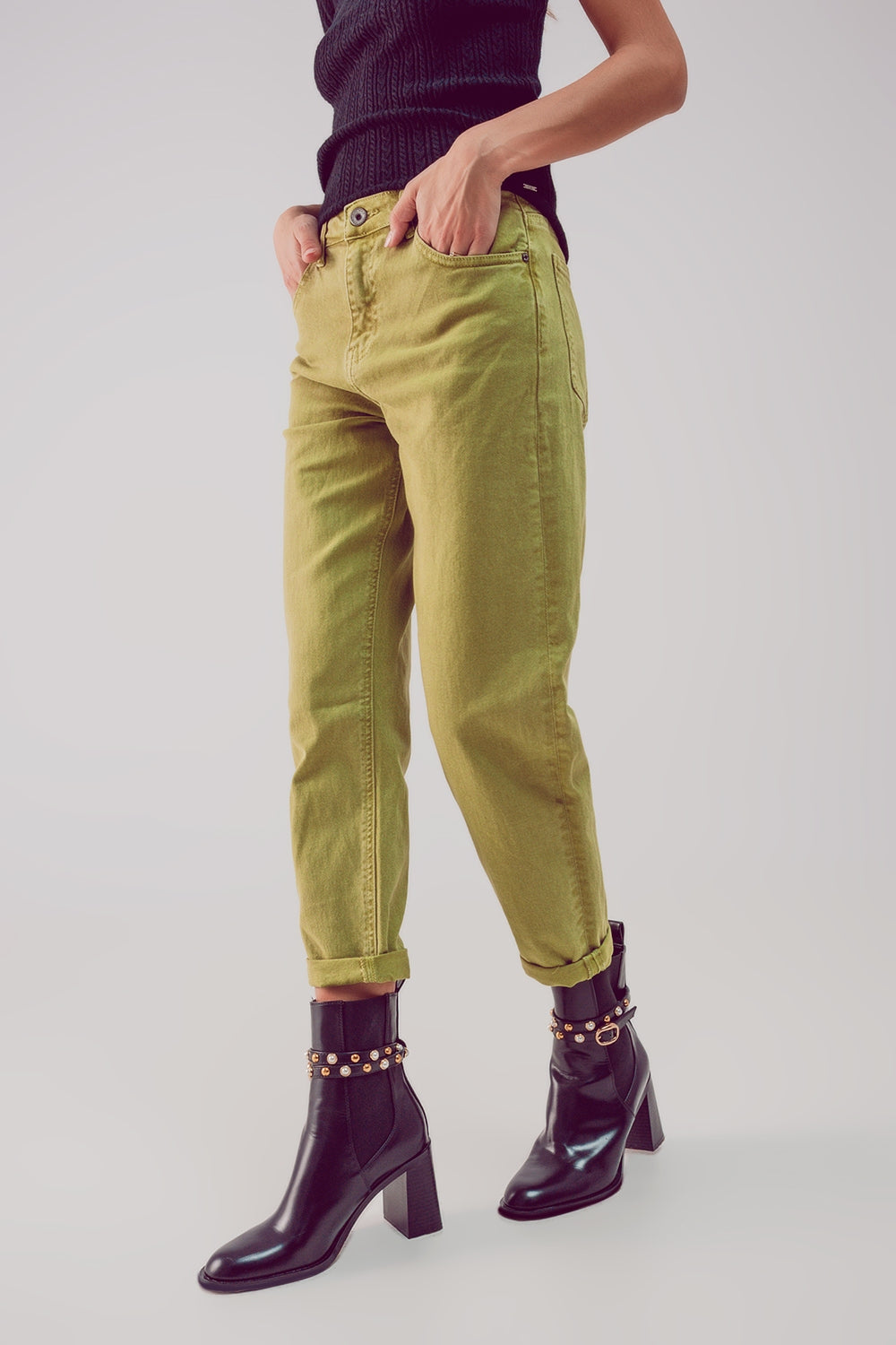Jean slouchy à taille mi haute en coton Vert fluo