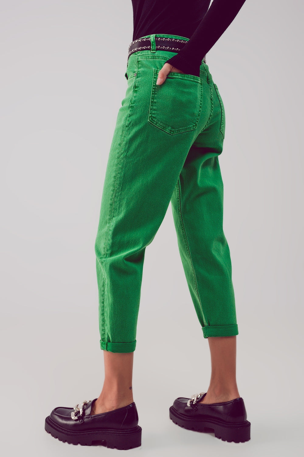 Jean slouchy à taille mi haute en coton vert