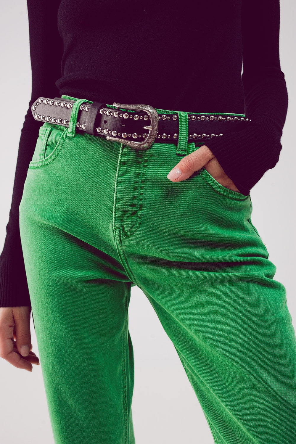 Jean slouchy à taille mi haute en coton vert