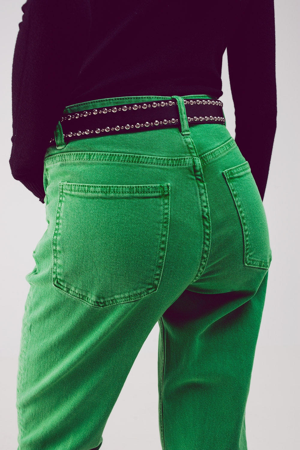 Jean slouchy à taille mi haute en coton vert