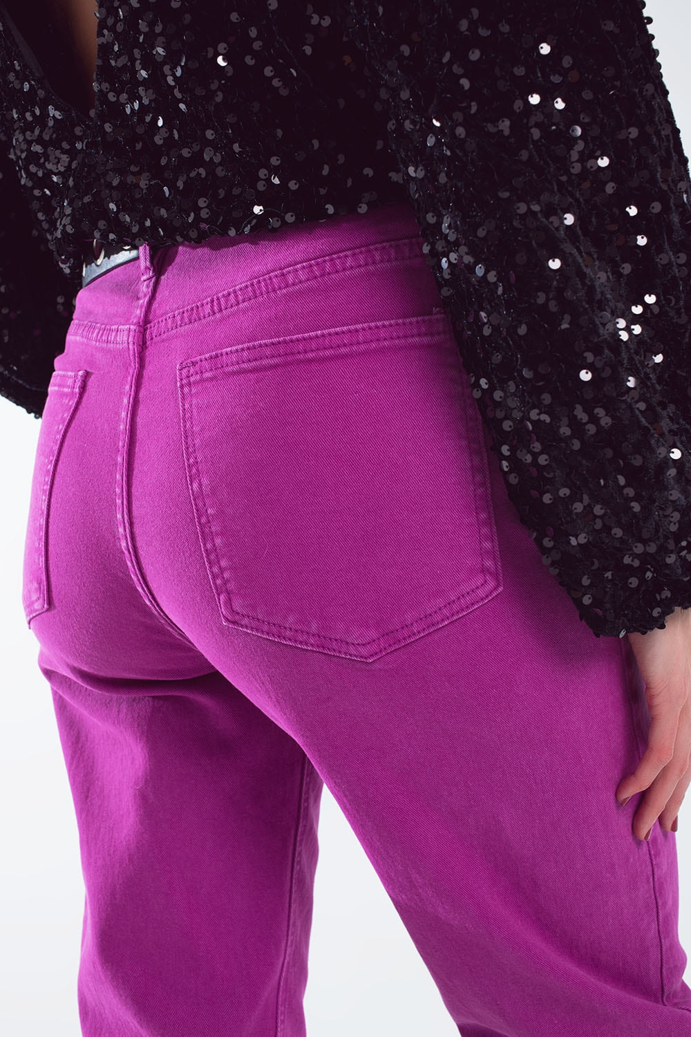 Jean slouchy à taille moyenne en coton Magenta
