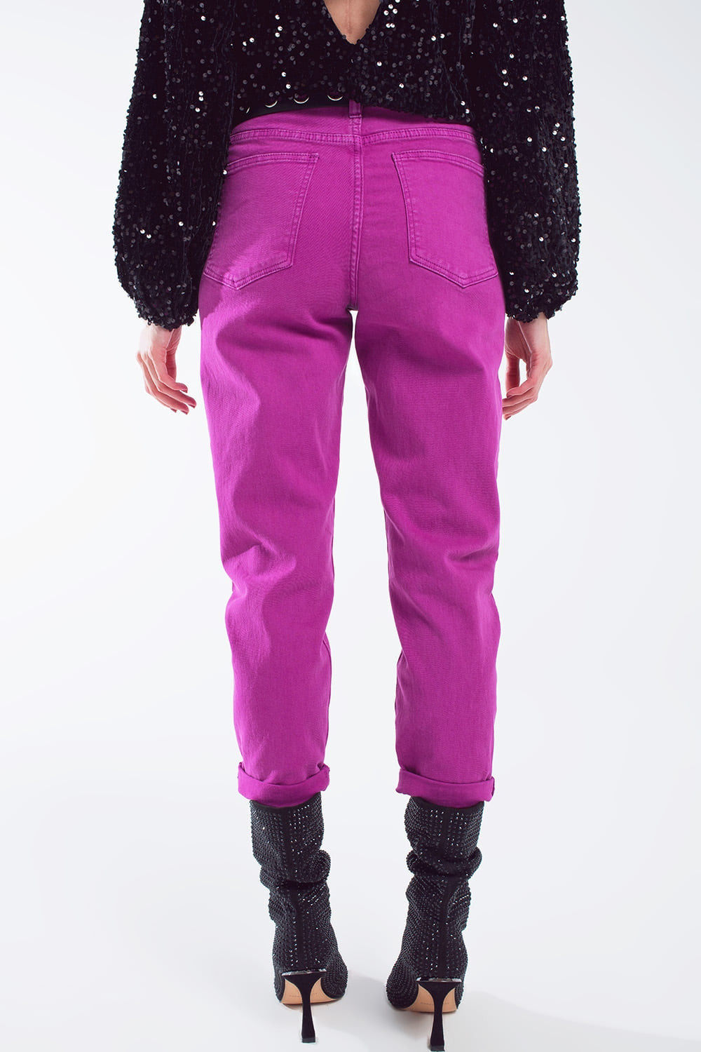 Jean slouchy à taille moyenne en coton Magenta