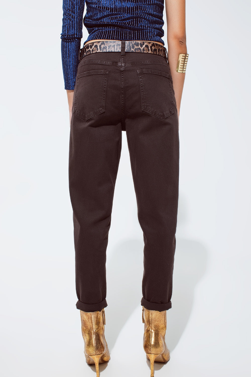 Jean slouchy à taille moyenne en coton marron chocolat