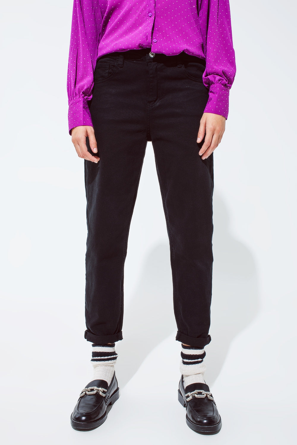 Q2 Jean slouchy taille mi haute en coton noir