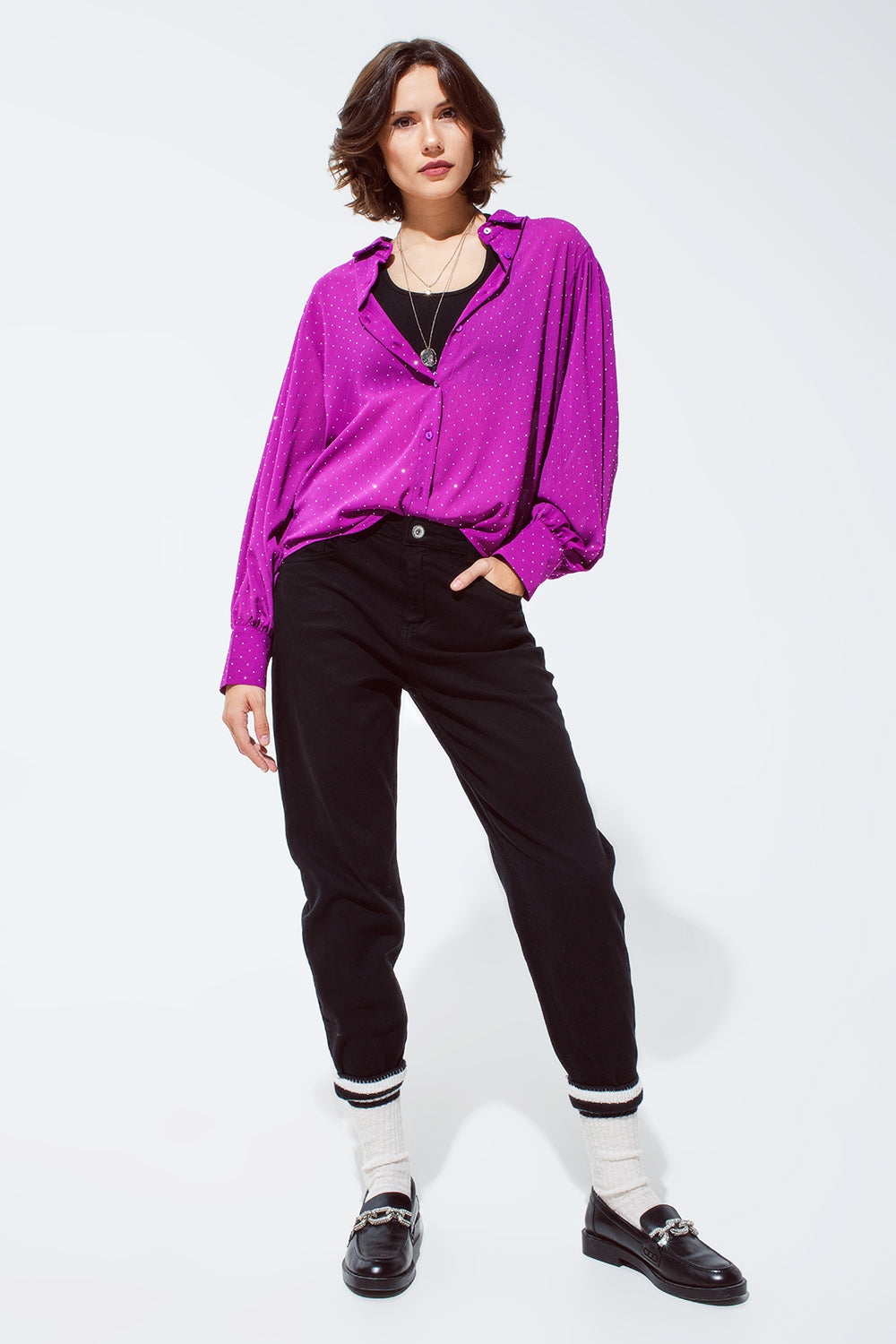 Jean slouchy taille mi haute en coton noir