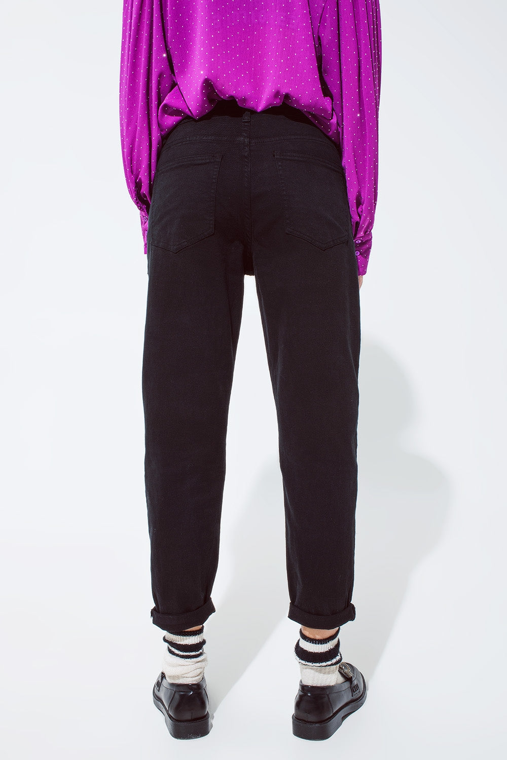 Jean slouchy taille mi haute en coton noir