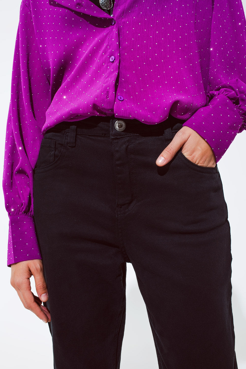 Jean slouchy taille mi haute en coton noir