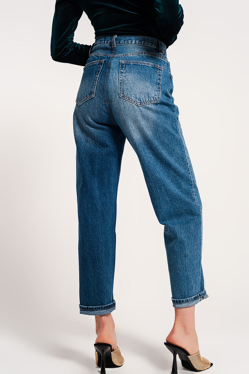 Jean straight avec bouton asymétrique Bleu moyen