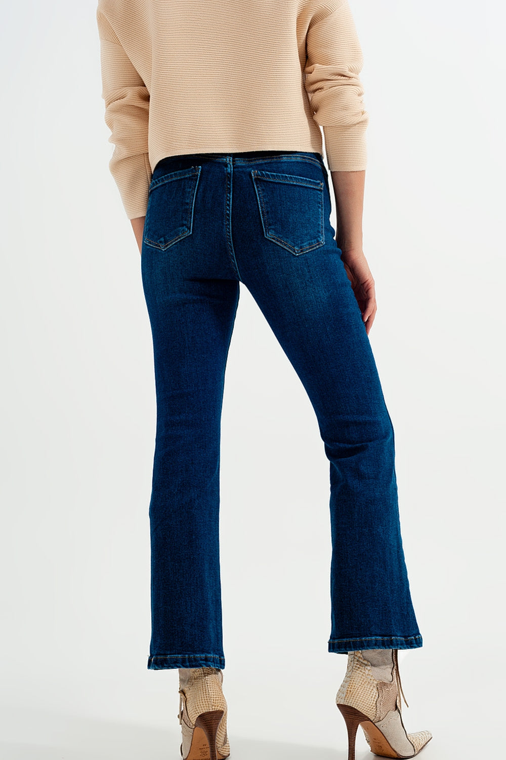 Jean stretch évasé taille haute Délavage moyen