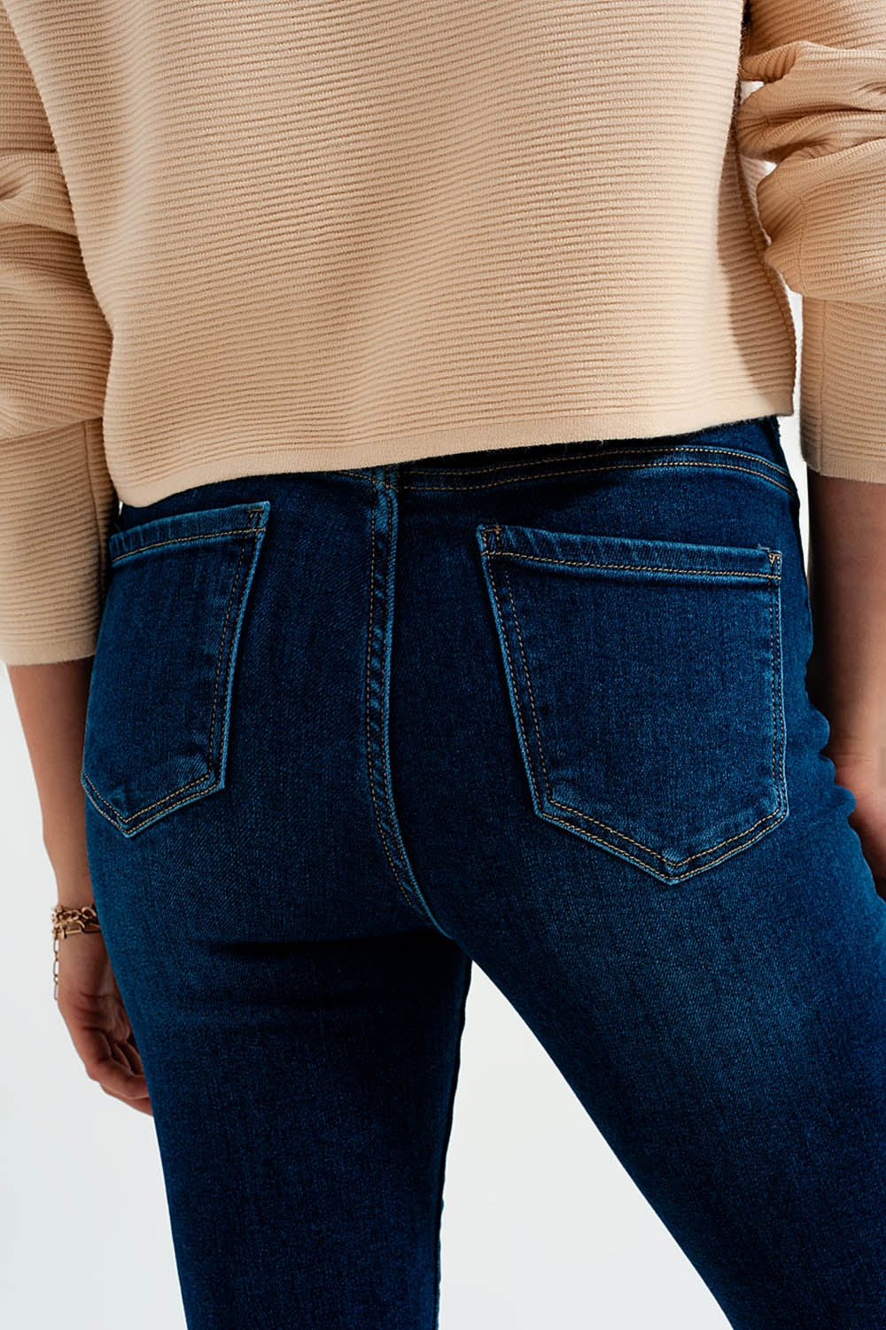 Jean stretch évasé taille haute Délavage moyen