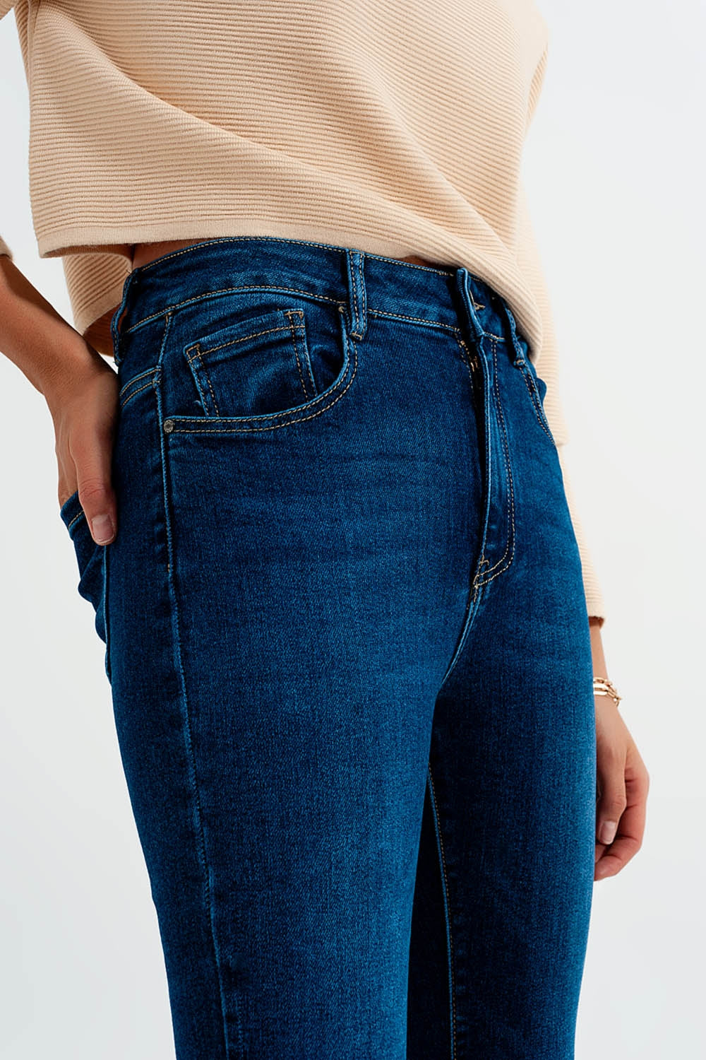 Jean stretch évasé taille haute Délavage moyen