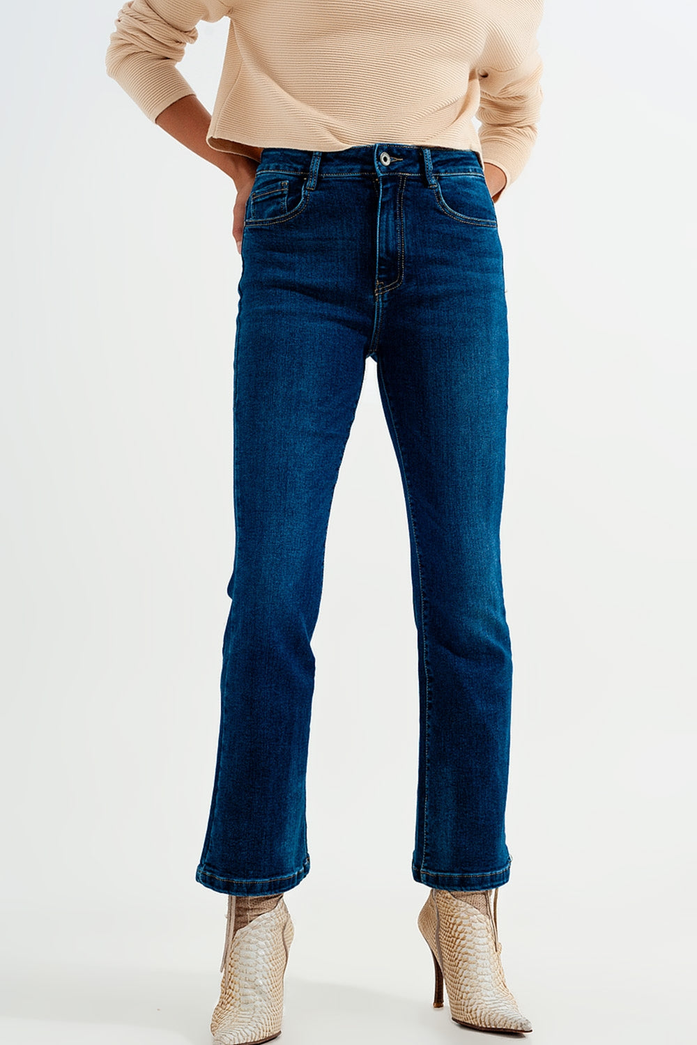 Jean stretch évasé taille haute Délavage moyen