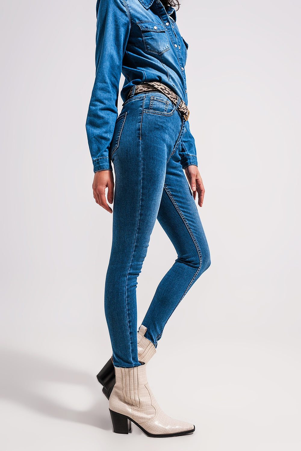 Jean stretch skinny à taille haute Bleu moyen