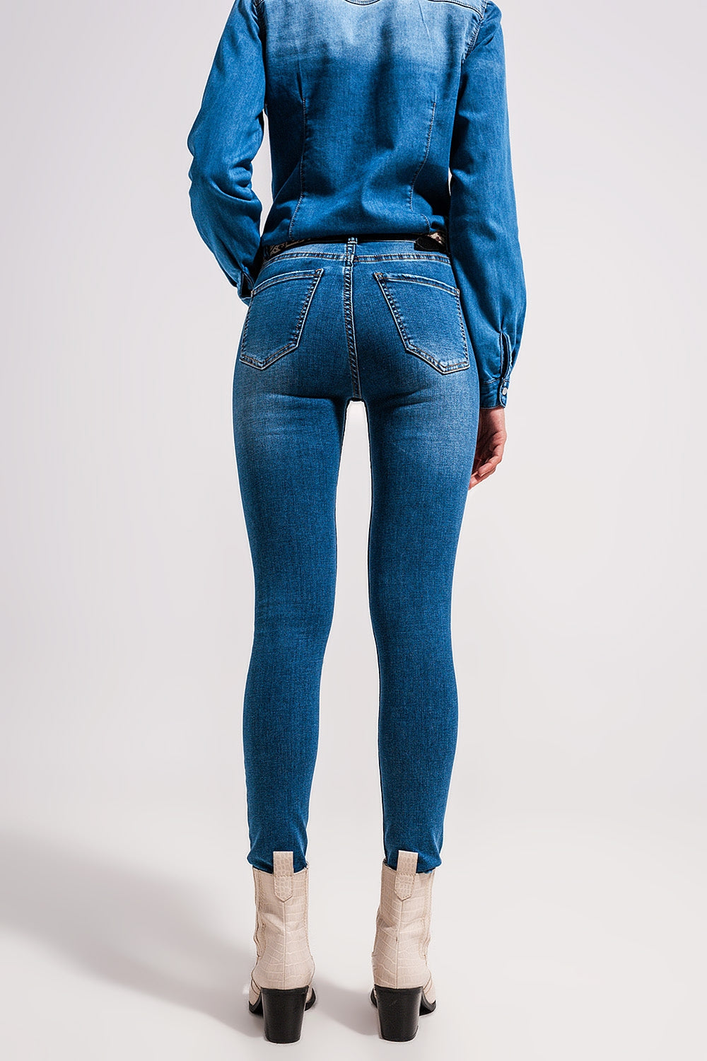 Jean stretch skinny à taille haute Bleu moyen