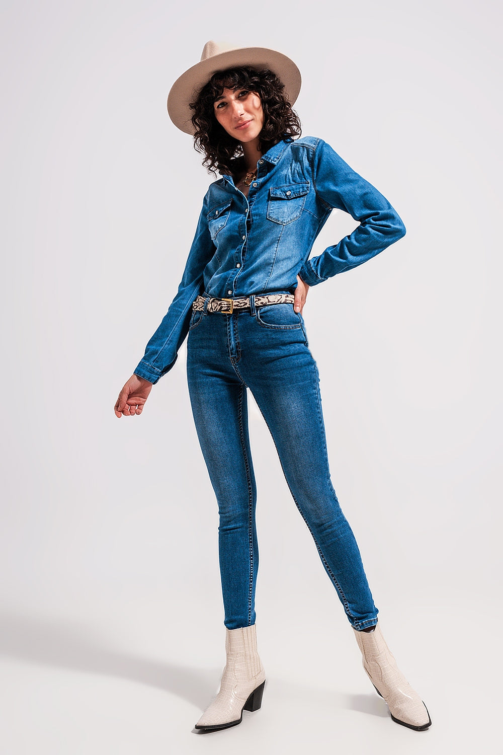 Jean stretch skinny à taille haute Bleu moyen